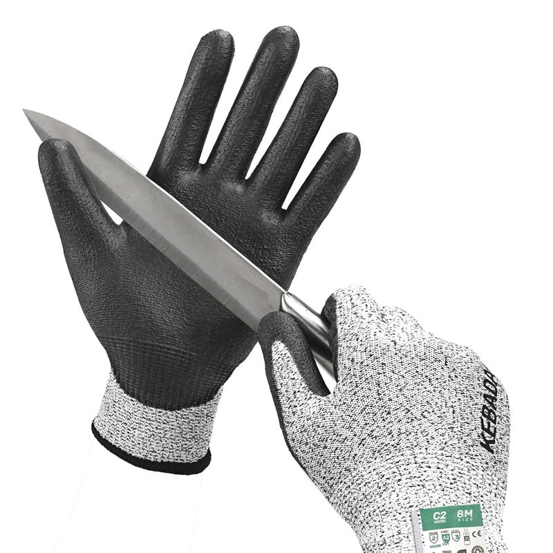 Kebada Cut Resistant Gloves, ANSI A2 Cutting Glove, PU Coated, Touchscreen, Multi-Purpose Model C2, 1 Pair, Small - Image 1